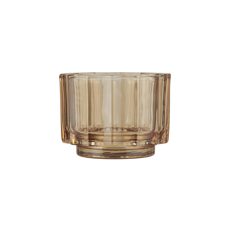 VALENCIA Teelichtgläser von IB Laursen, braun, Höhe 7 cm, Durchmesser 
9,5 cm, modern, aus dickem Glas,
markante Rippenstruktur,  in Rauchgrau oder gemütlich in Braun, für Block- und Stumpenkerzen oder Teelichter