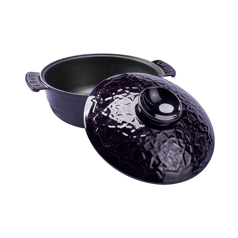 Aubergine-farbiger Gusseisen-Bräter von Paderno, handgefertigt, Durchmesser 26 cm, Höhe 11,5 cm und ein Fassungsvermögen von 4,35 Liter,  für fast alle Herdarten geeignet,  backofenfest bis 260 Grad.  Online-Shop Home-and-Kitchen.de