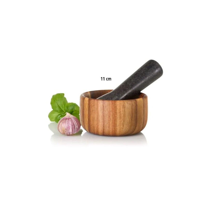 AdHoc Mörser, Ø 11 cm, TARU aus Akazienholz mit Granitstößel im Home-and-Kitchen Online Shop