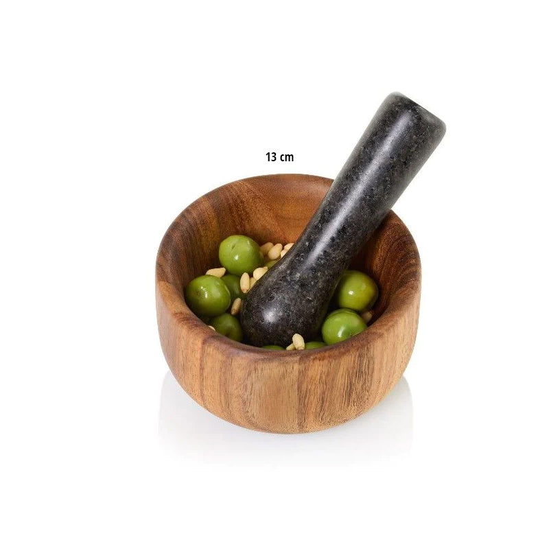 AdHoc Mörser, Ø 13 cm, TARU aus Akazienholz mit Granitstößel im Home-and-Kitchen Online Shop