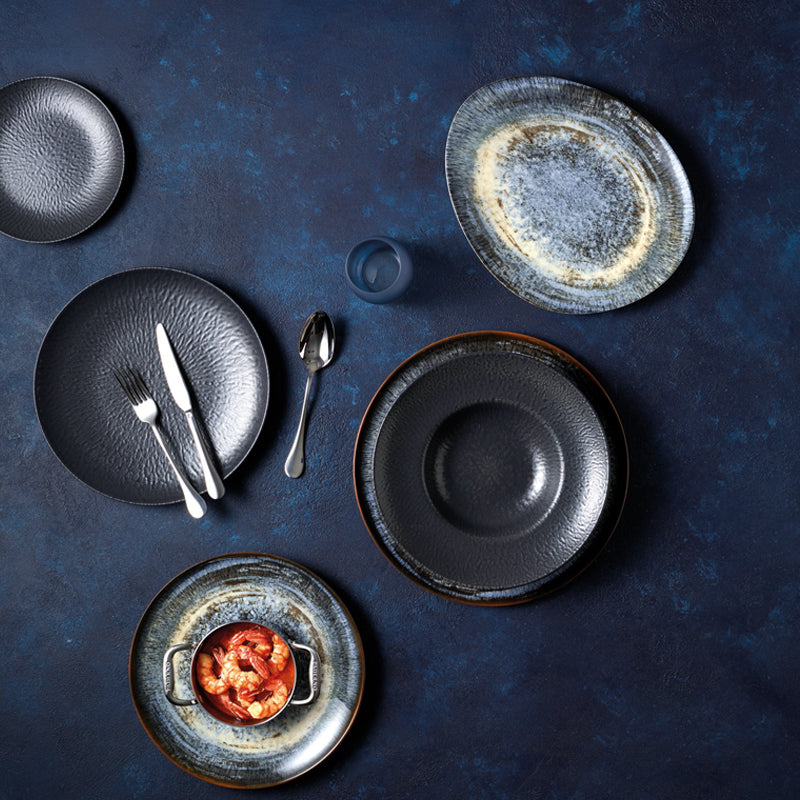 Arrangement Arthur Krupp, Onyx, Schwarz, Geschirrset, Tafelservice, Speiseteller, Suppenteller, Frühstücksteller, Steingut im Home-and-Kitchen Online Shop