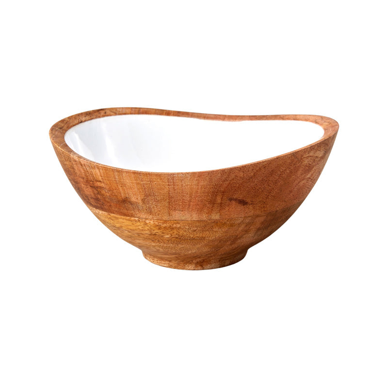 Home-and-Kitchen Online Shop, behome Schüssel Madras - Mangoholz verschiedene Größen, innen weiß emailliert, handarbeit