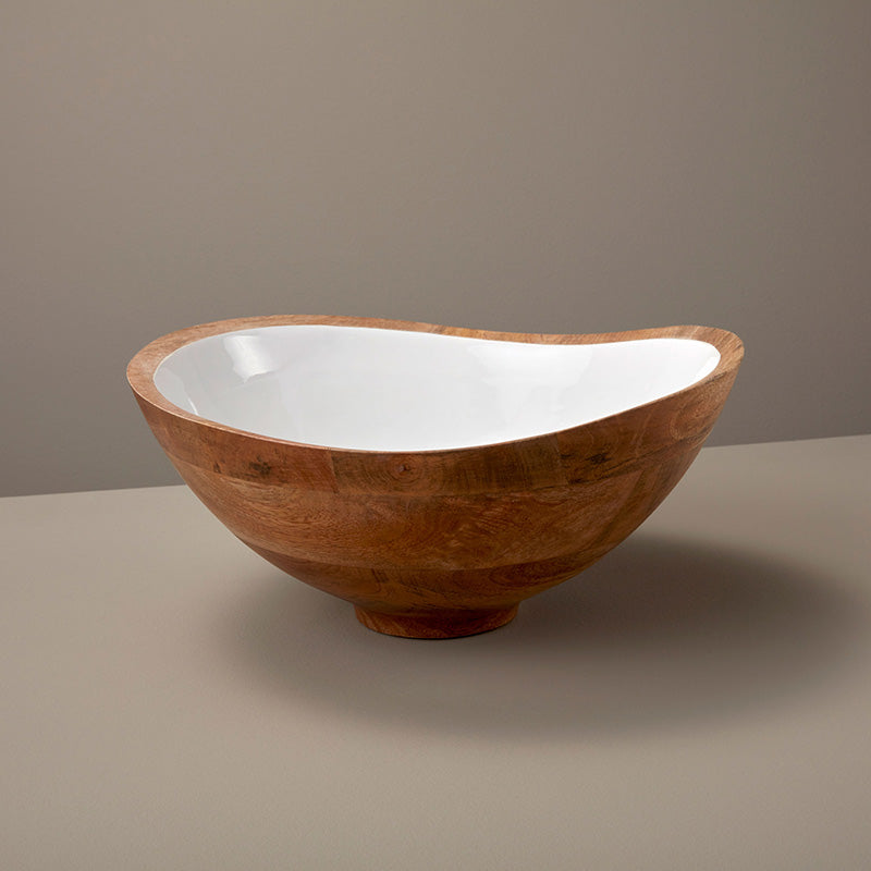 Home-and-Kitchen Online Shop, be home Schüssel Madras - Mangoholz - Ø 25cm, innen weiß emailliert, Handarbeit
