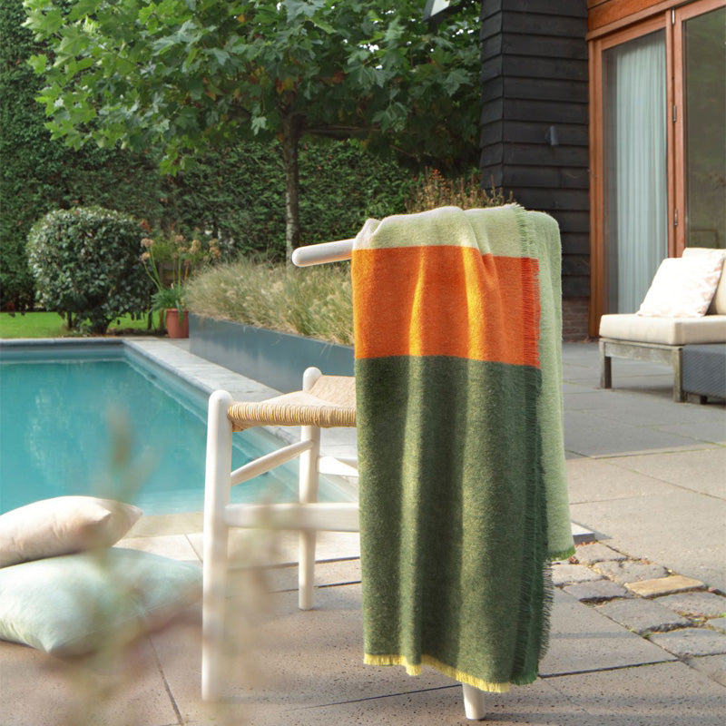 Sommerdecke Biederlack Plaid Great Green, grün/orange , Blockstreifen, 130x170 cm, Decke, Sommer im Home-and-Kitchen online Shop