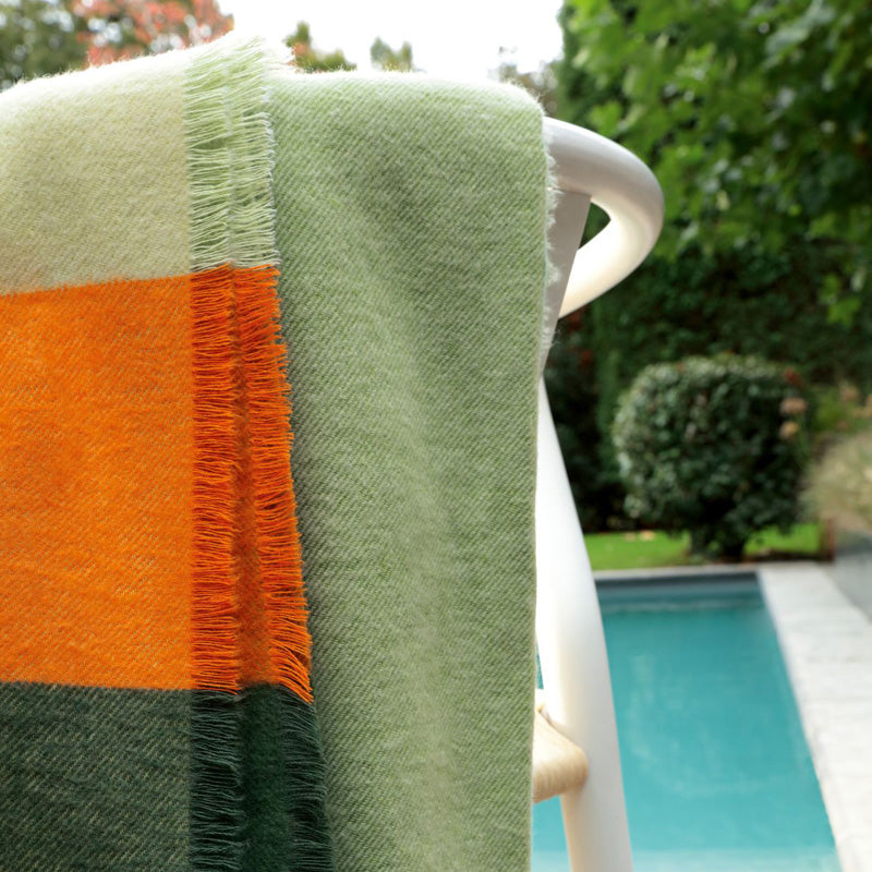 Sommerdecke Biederlack Plaid Great Green, grün/orange , Blockstreifen, 130x170 cm, Decke, Sommer im Home-and-Kitchen online Shop