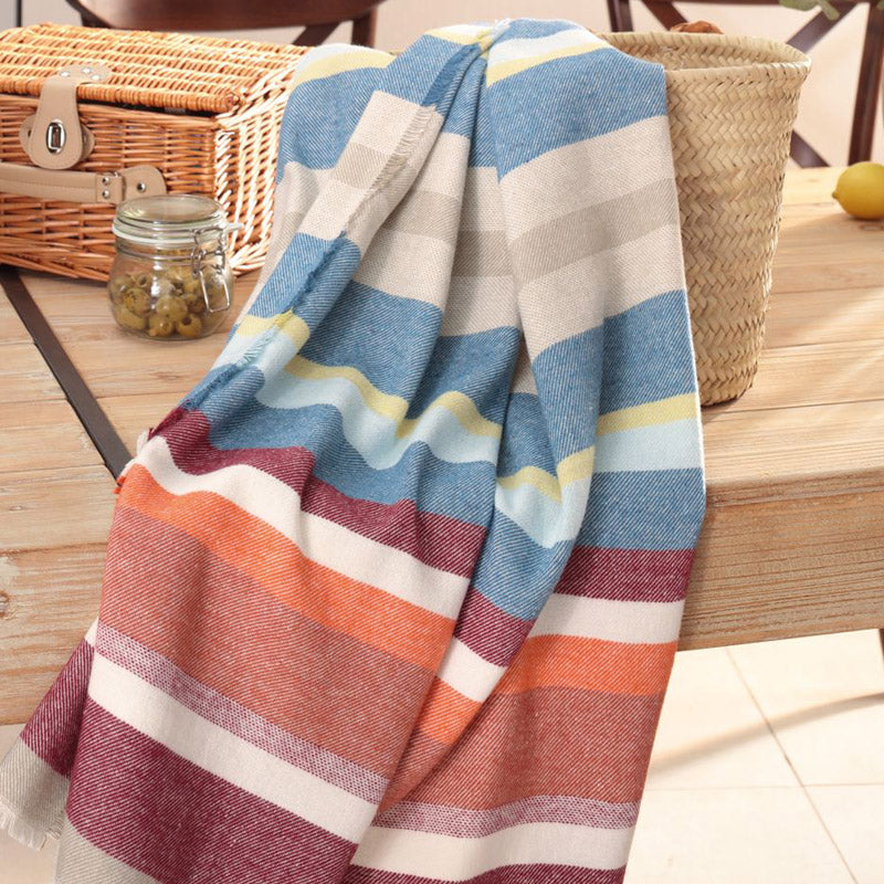 Dekovorschlag Biederlack Plaid mit Fransen RIAD - 130x170 - gestreift - bunt im Home-and-Kitchen Online Shop