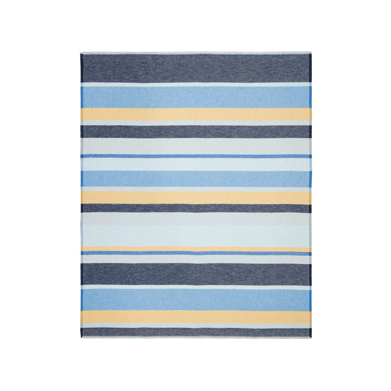 Gesamtansicht Biederlack Plaid mit Fransen STRIPE OUT - 130x170 - gestreift - blau-gelb, im Home-and-Kitchen Online Shop