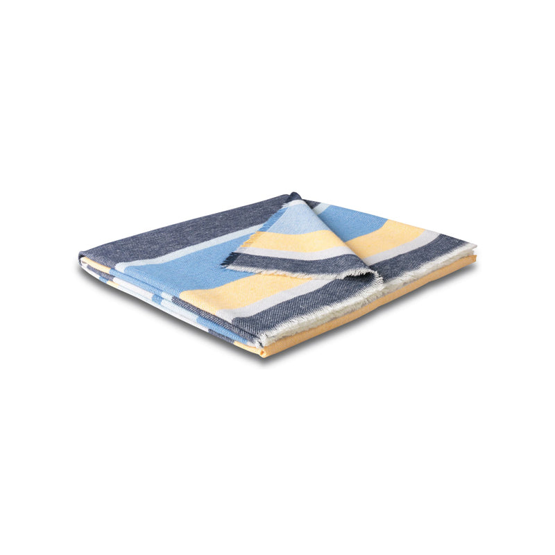 Biederlack Plaid mit Fransen STRIPE OUT - 130x170 - gestreift - blau-gelb, im Home-and-Kitchen Online Shop