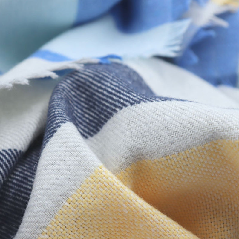 Biederlack Plaid mit Fransen STRIPE OUT - 130x170 - gestreift - blau-gelb, im Home-and-Kitchen Online Shop
