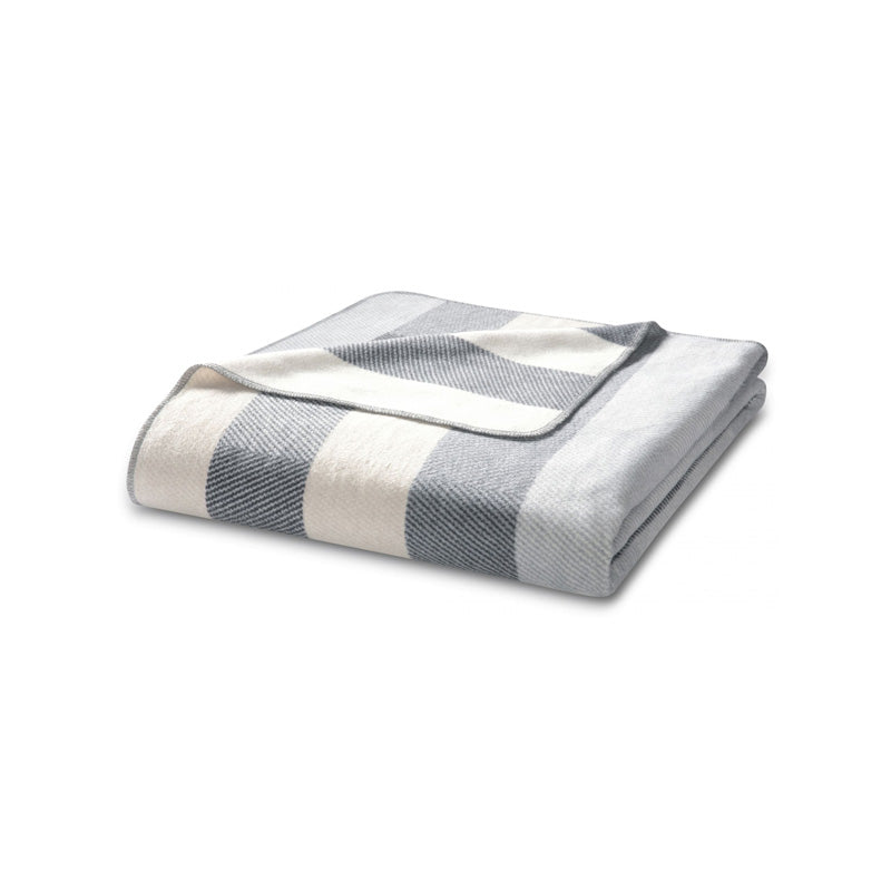 Biederlack Decke - Wohndecke Interlocked aus Recycling-Garn - 150x200, gestreift, Grau und Weiß, im Home-and-Kitchen Online Shop