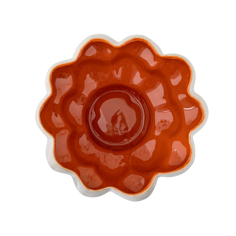 Innenansicht Bloomingville Steingut Schale Schüssel VALKYRIE , außen weiß, innen rot, 28 cm Durchmesser, Lebensmittelecht im Home-and-Kitchen.de Online Shop