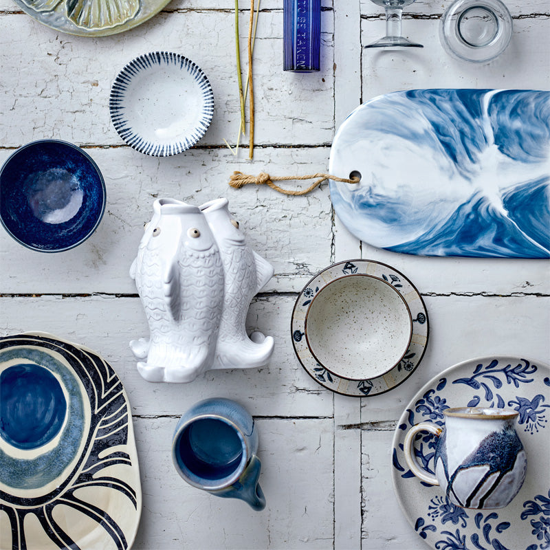 Dekovorschlag Bloomingville Servierschale YAMATO - Steingut - blau, 31 cm, Glasiert, für Deko und Lebensmittel z.B. als Pastaschüssel im Home-and-Kitchen.de Online Shop
