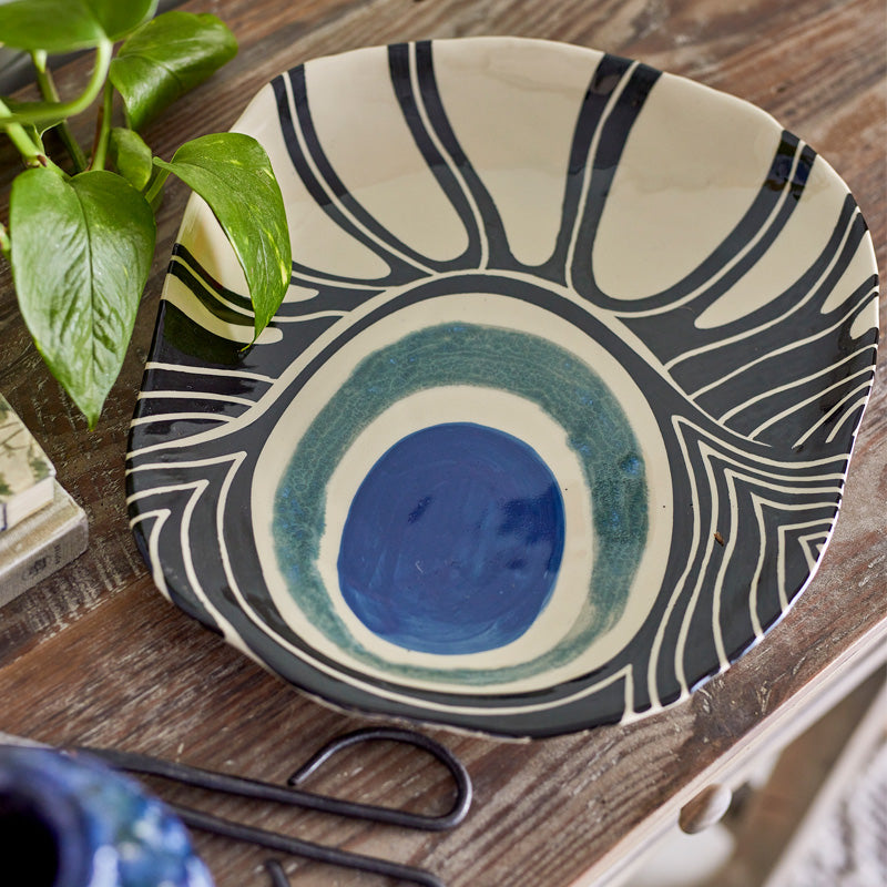 Dekovorschlag Bloomingville Servierschale YAMATO - Steingut - blau, 31 cm, Glasiert, für Deko und Lebensmittel z.B. als Pastaschüssel im Home-and-Kitchen.de Online Shop