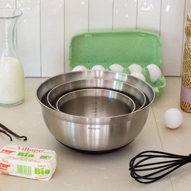 Stapelbare Edelstahl Rührschüsseln Brabantia PROFILE mit rutschfestem Boden 3 Größen im Online Shop von Home & Kitchen