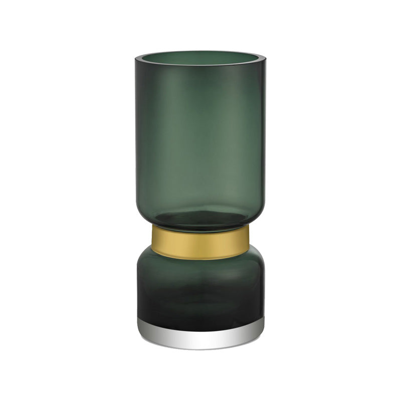 Element Accessories Design-Vase TRI, dunkelgrün mit goldfarbenem Reifen, Durchmesser 13 cm, Höhe 28 cm, 9 mm dicke Glaswand