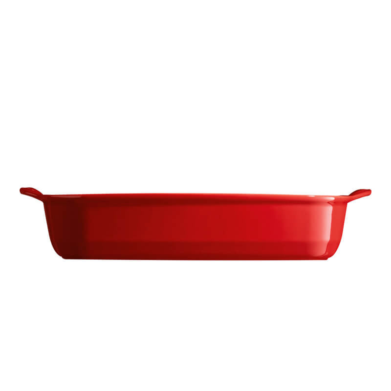 Seitenansicht Auflaufform Ultime von Emile Henry, Größe 42 cm, in 3 Farben, HR Keramik, spülmaschinengeeignet, rechteckig, für Mikrowelle und Gefrierschrank, für 4-6 Personen