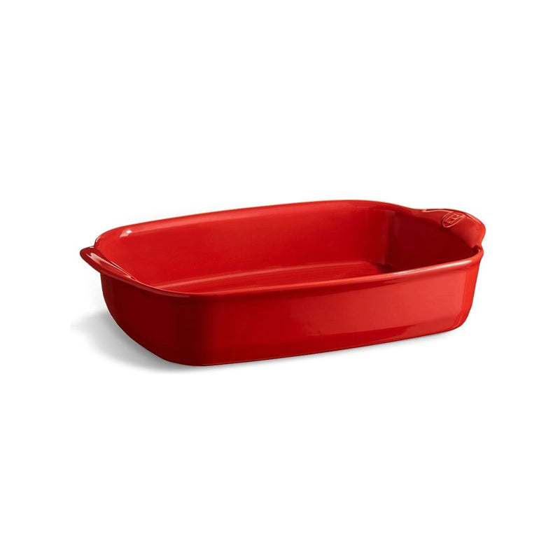 Rote Gratinform Ultime von Emile Henry aus Frankreich, 36 x 23 cm, in 3 Farben, 2,9 l Volumen, genug Platz für 3-4 Portionen, für Mikrowelle, Backofen, Gefrierschrank, Spülmaschine, rechteckig