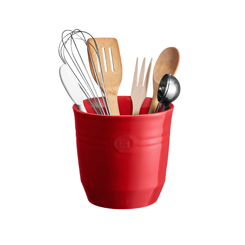 Roter Utensilienbehälter von Emile Henry, aus HR Keramik, 3 Farben, Lieferung ohne Inhalt
Höhe 16,5 cm /Ø 16 cm, Online-Shop Home-and-Kitchen.de