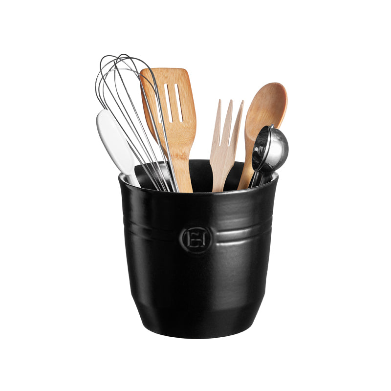Schwarzer Utensilienbehälter von Emile Henry,  aus HR Keramik, 3 Farben, Lieferung ohne Inhalt
Höhe 16,5 cm /Ø 16 cm, Online-Shop Home-and-Kitchen.de