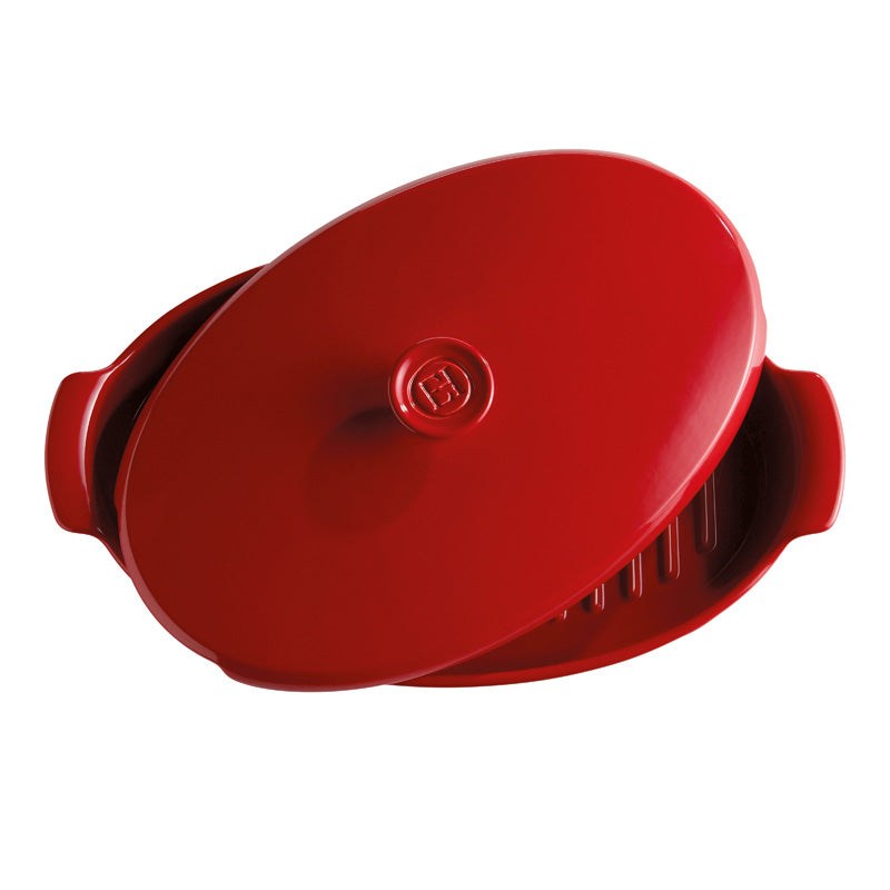 Sicht von oben Emile Henry Keramik Papillote Form / Dampfgarer - 2,2 l – rot im Home-and-Kitchen Online Shop