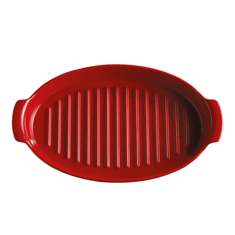 Sicht von oben geriffelter Boden Emile Henry Keramik Papillote Form / Dampfgarer - 2,2 l – rot im Home-and-Kitchen Online Shop