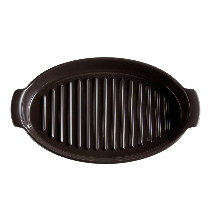 Sicht von oben ohne Deckel mit gerilltem Boden Emile Henry Keramik Papillote Form / Dampfgarer - 2,2 l – schwarz im Home-and-Kitchen Online Shop