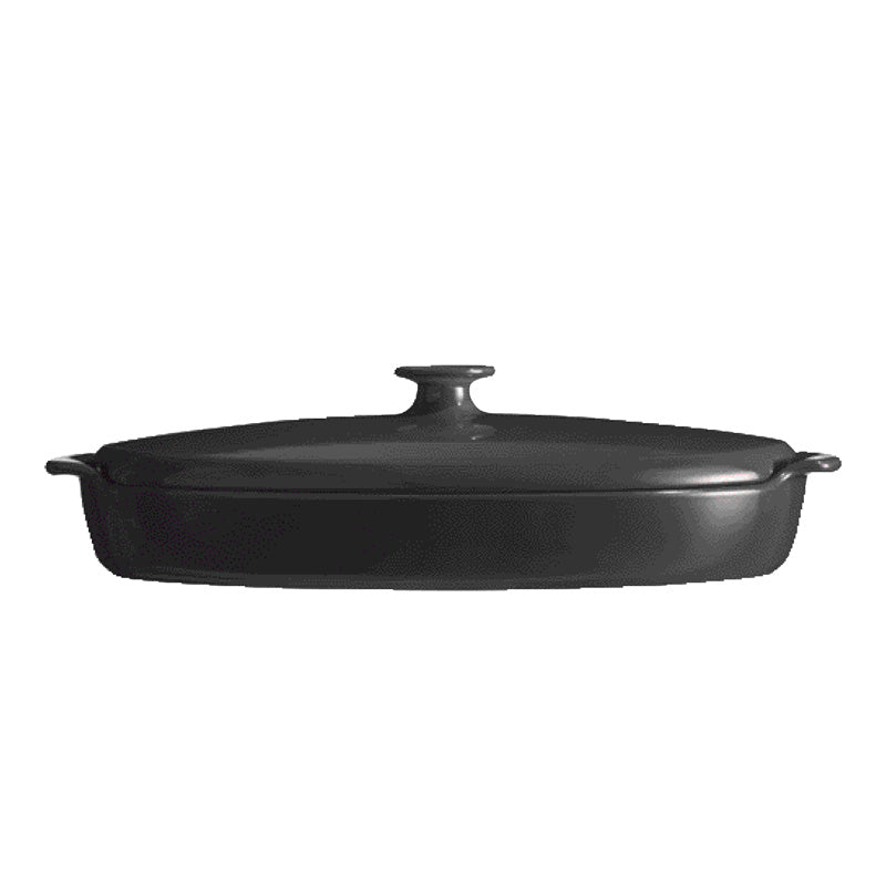 Seitenansicht Emile Henry Keramik Papillote Form / Dampfgarer - 2,2 l – schwarz im Home-and-Kitchen Online Shop