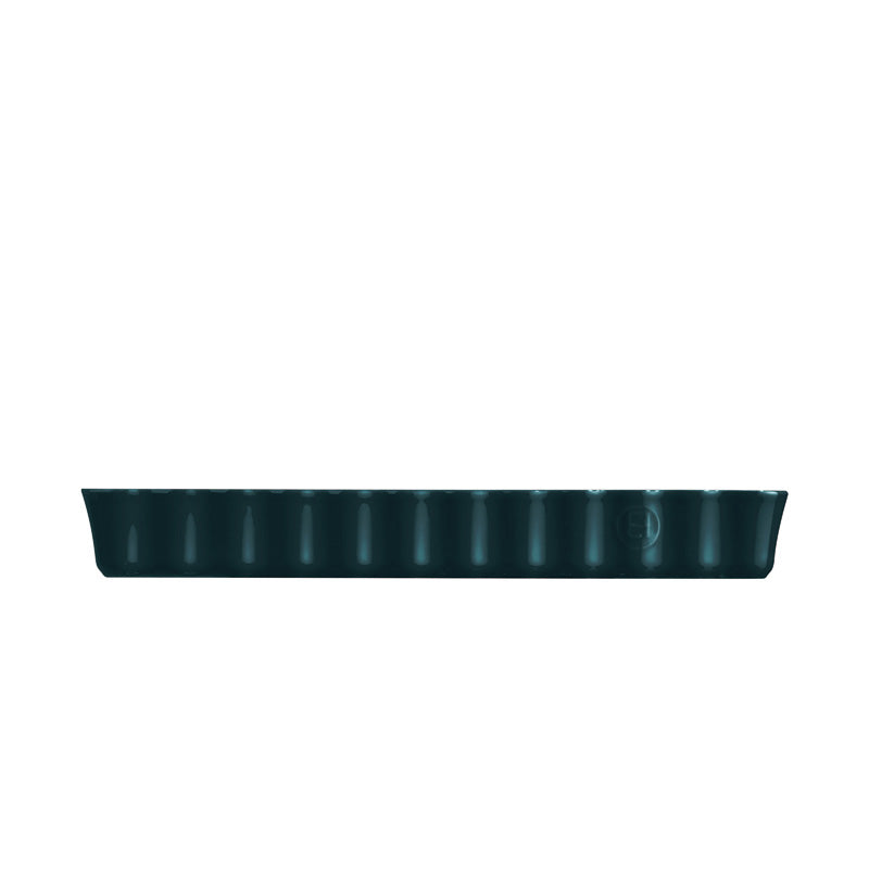 Seitenansicht Emile Henry - Kuchenform / Tarteform lang – 36 cm - petrol blau im Home-and-Kitchen Online Shop