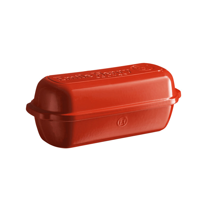 Emile Henry Landbrot Brotbackform - Länge 39 cm - Farbe Rot, aus Keramik mit Deckel, handgefertigt in Frankreich im Home-and-Kitchen Online Shop
