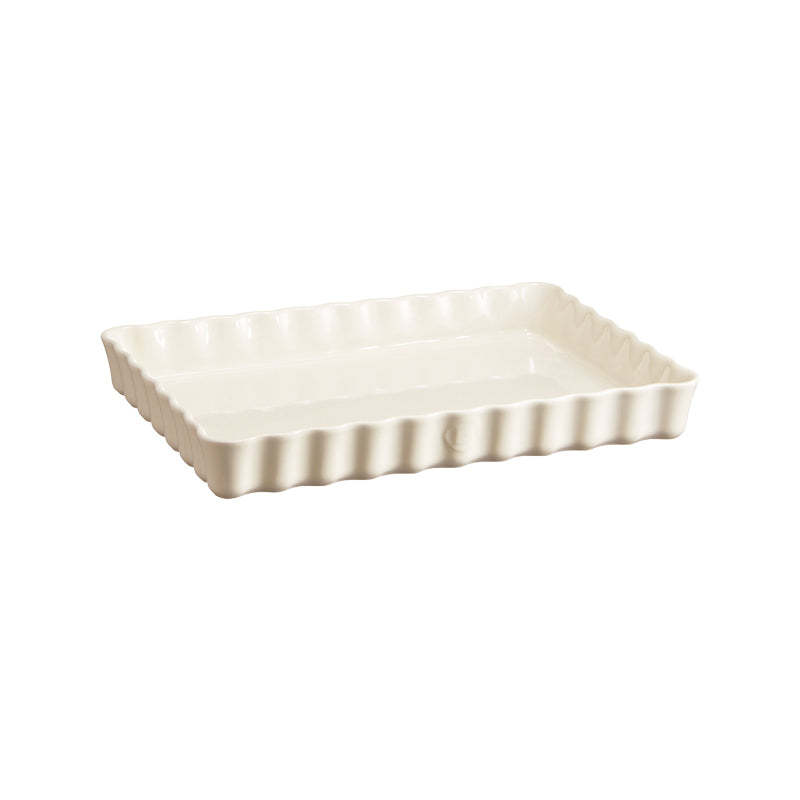 Emile Henry rechteckige Keramik Kuchenform / Tarteform, Farbe Creme, 33 x 25 cm, spülmaschinenfest