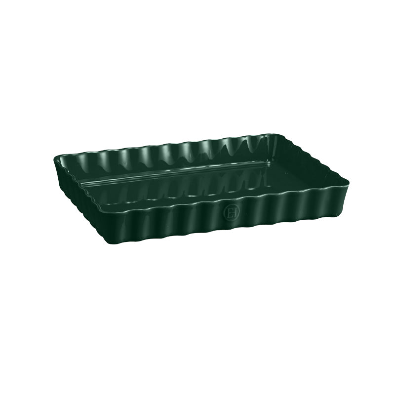 Emile Henry rechteckige Keramik Kuchenform / Tarteform, Farbe Grün, 33 x 25 cm, spülmaschinenfest