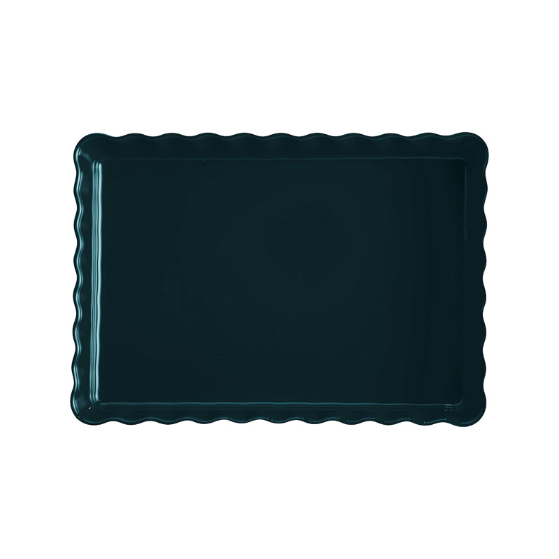 Sicht von oben Emile Henry rechteckige Keramik Kuchenform / Tarteform, Farbe Petrol, 33 x 25 cm, spülmaschinenfest