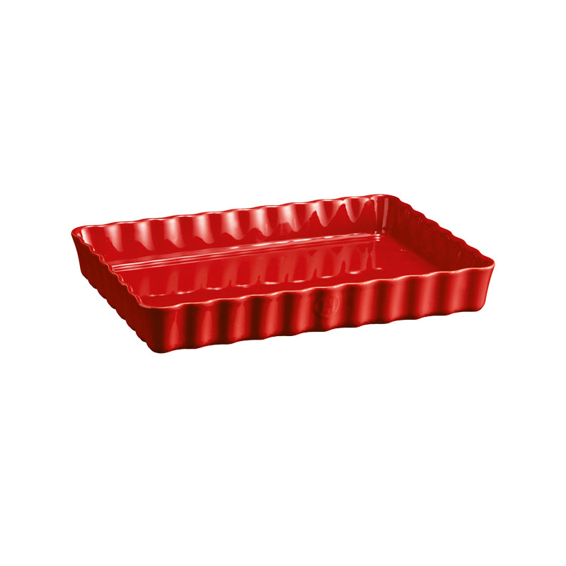 Emile Henry Rechteckige Keramik Kuchenform / Tarteform, Farbe Rot, 33 x 25 cm, spülmaschinenfest