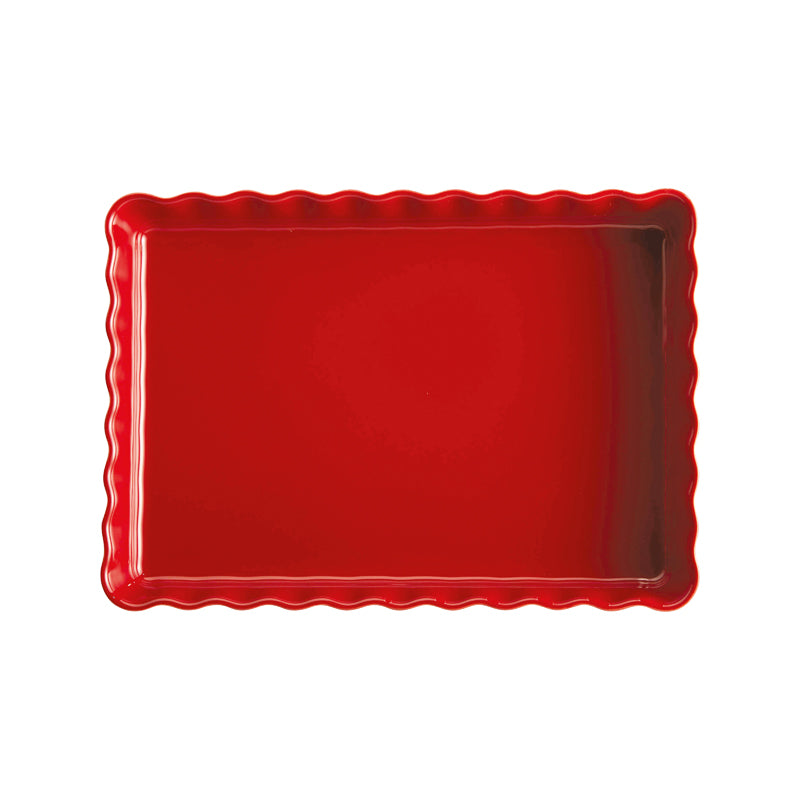 Aufsicht Emile Henry Rechteckige Keramik Kuchenform / Tarteform, Farbe Rot, 33 x 25 cm, spülmaschinenfest