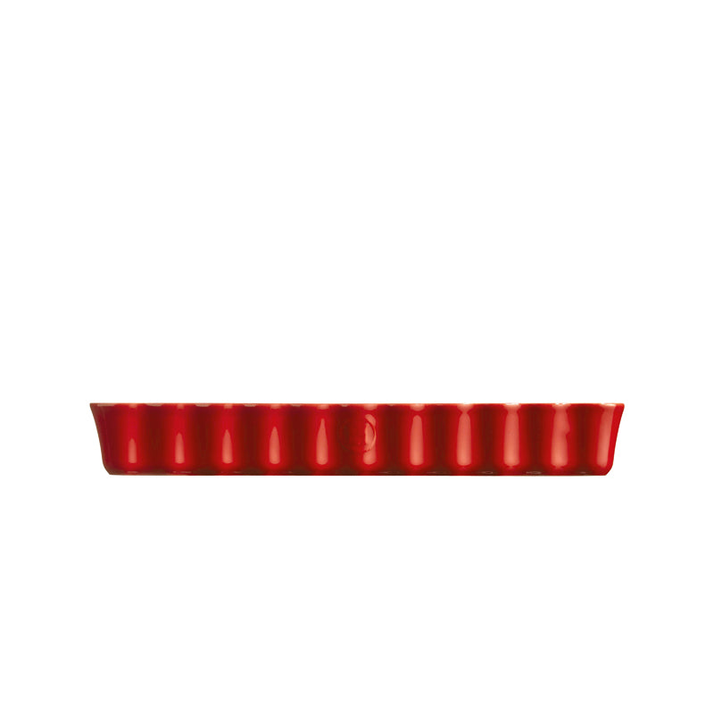 Seitenansicht Emile Henry - rechteckige Keramik Kuchenform / Tarteform, Farbe Rot, 33 x 25 cm, spülmaschinenfest