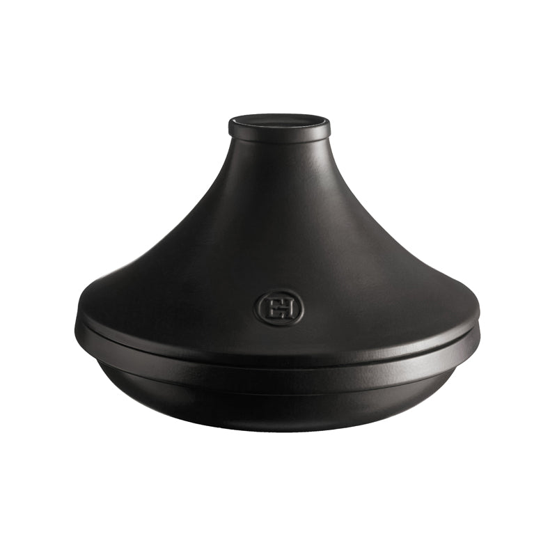 Schwarze Tajine DELIGHT von Emile Henry, zum aroma-intensiven Schmoren und Garen nach nordafrikanischer Art - 
Höhe 19 cm, Ø 27,5 cm / Volumen 1,85 L.
Online-Shop Home-and-Kitchen.de