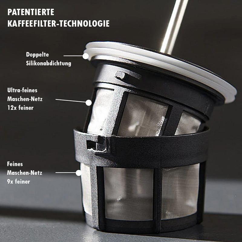 Filtersystem für ESPRO P1 Travel French Press 350 ml - Edelstahl Schwarz pulverbeschichtet, Vakuum-Isolierung, Höhe 20,6 cm, im Home-and-Kitchen Online Shop