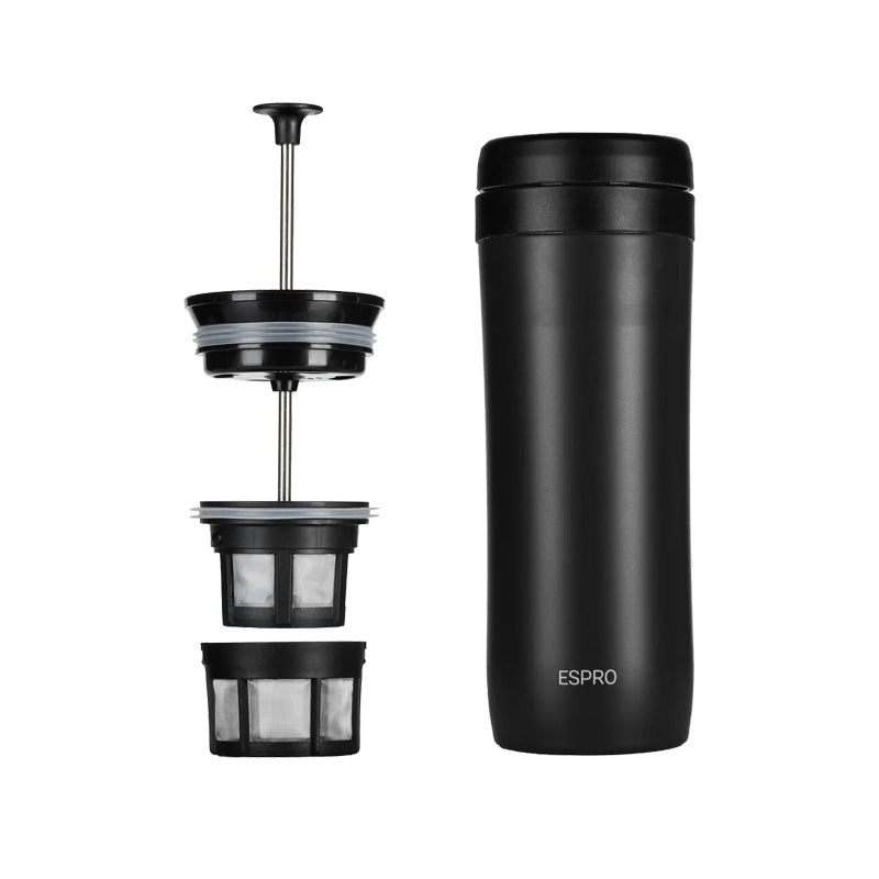 ESPRO P1 Travel French Press 350 ml - Edelstahl Schwarz pulverbeschichtet, Vakuum-Isolierung, Höhe 20,6 cm, im Home-and-Kitchen Online Shop