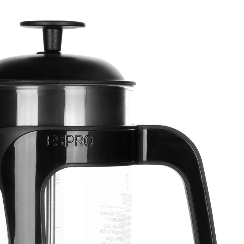 Detailansicht Griff Espro P3 French Press Everyday Kaffeebereiter - 540 ml, inklusive Filter, Höhe 23 cm, Borosilikatglas, Schwarz glänzend im Home-and-Kitchen Online Shop