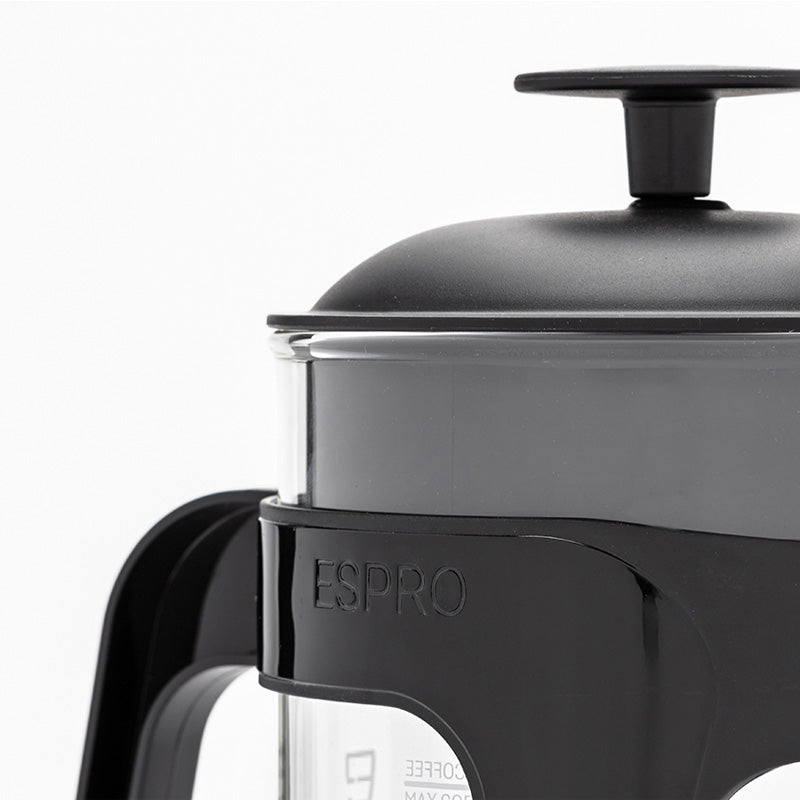 Detailansicht Griff Espro P3 French Press Everyday Kaffeebereiter - 950 ml, inklusive Filter, Höhe 24 cm, Borosilikatglas, Schwarz glänzend im Home-and-Kitchen Online Shop
