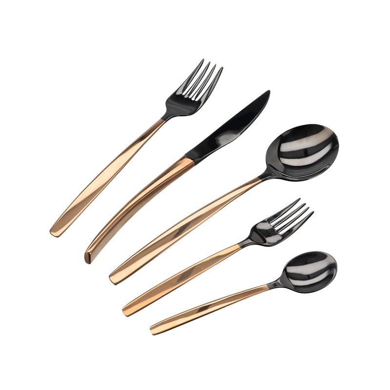 Face Besteck Set NEPAL - Edelstahl schwarz/kupfer - 30- teilig, bicolor, angefertigt in Handarbeit in Portugal, im Home-and-Kitchen Online Shop
