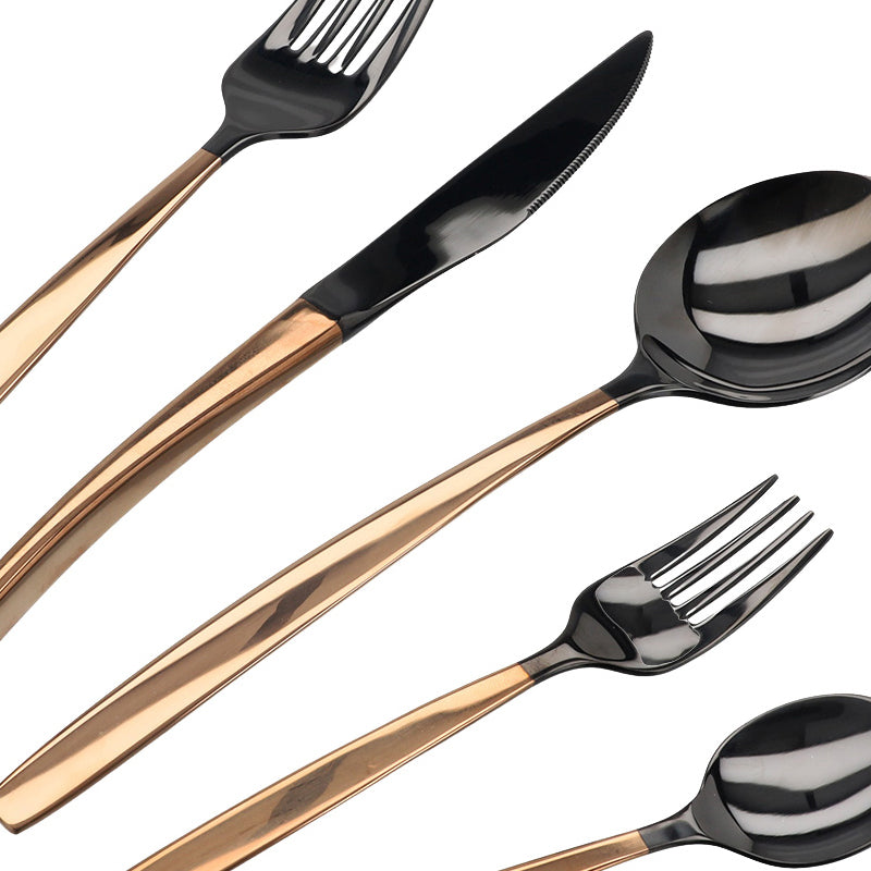 Detailansicht Face Besteck Set NEPAL - Edelstahl schwarz/kupfer - 30 teilig, bicolor, angefertigt in Handarbeit in Portugal, im Home-and-Kitchen Online Shop