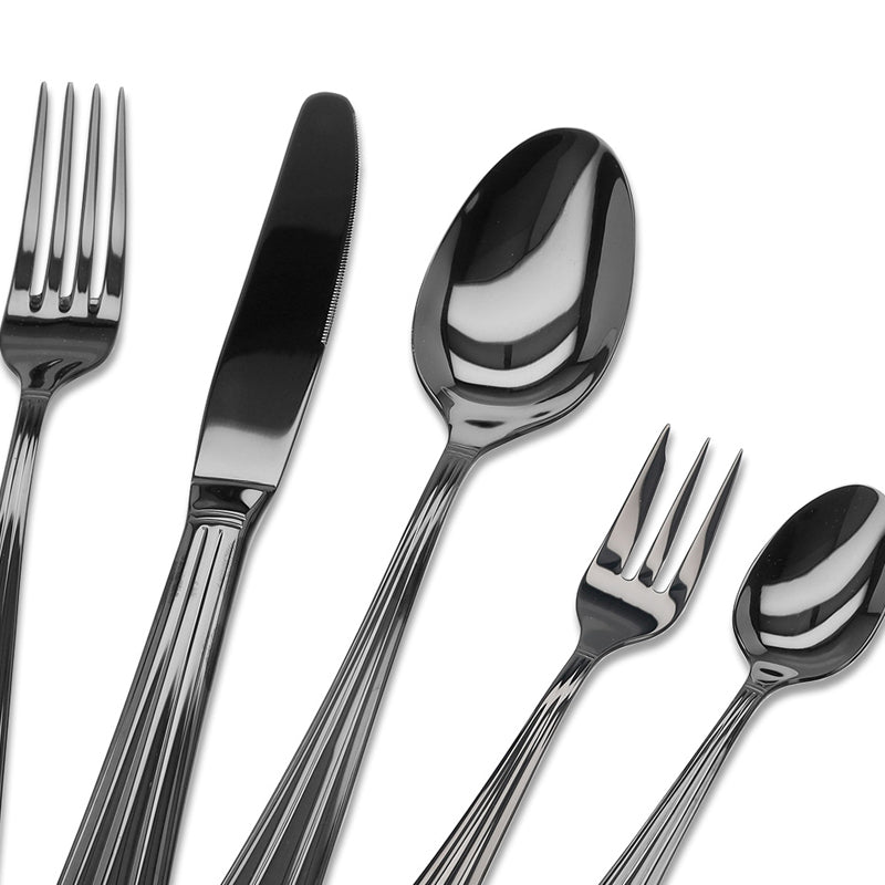 Detailansicht FACE Besteck Set BUDAPEST - Edelstahl - PVD schwarz - 30 teilig, handgefertigt in Portugal, im Home-and-Kitchen Online Shop