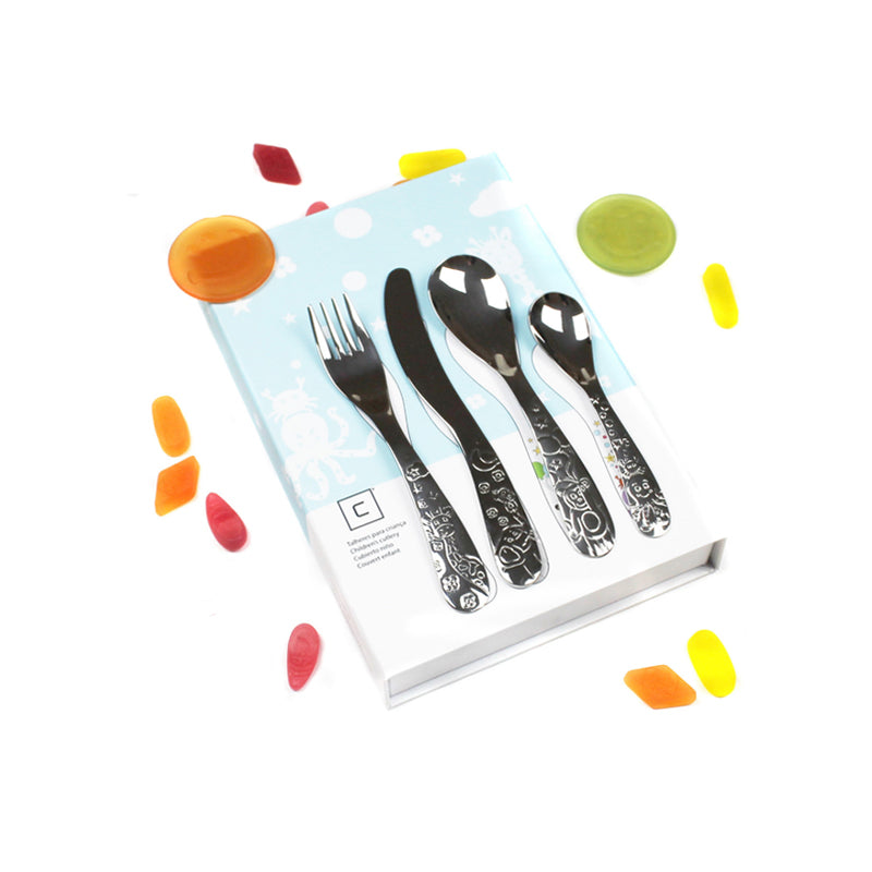 FACE Kinderbesteck ANIMAL Tiermotiv - 4-teilig - Geschenkbox, Handarbeit aus Portugal, im Home-and-Kitchen Online Shop