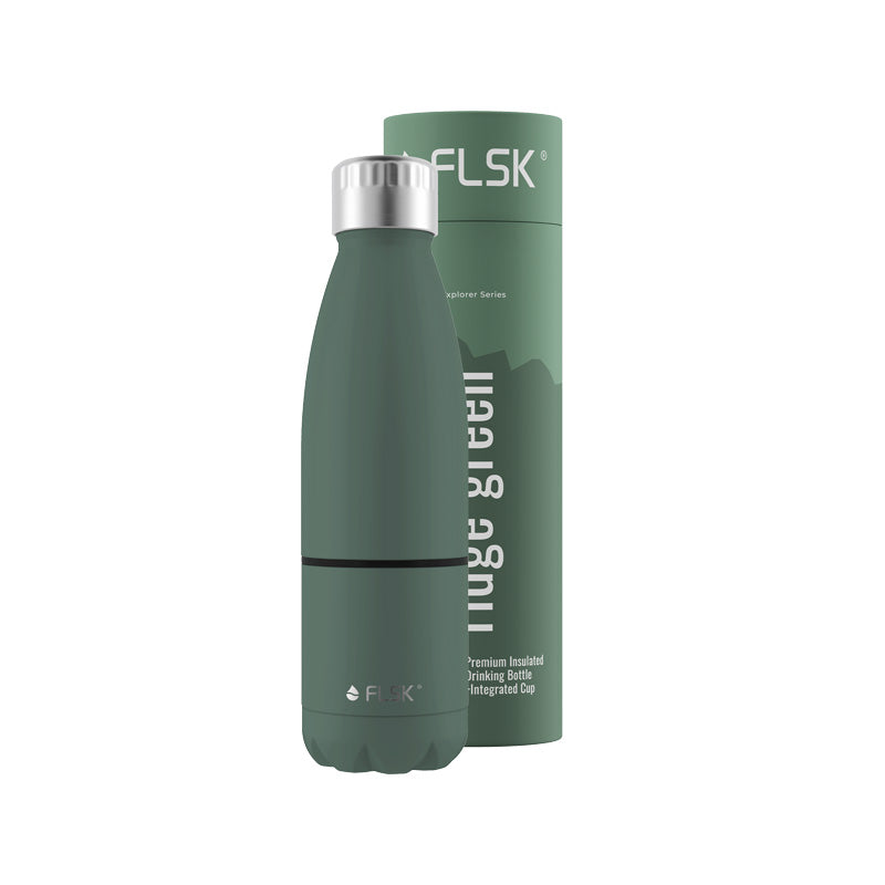 Geschenkbox FLSK Edelstahl Trinkflasche in der Farbe Grün / Ridge Green im Home-and-Kitchen Online Shop
