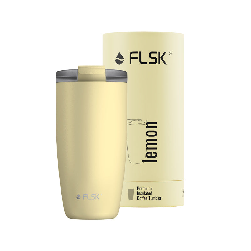 Edelstahl Thermobecher /Kaffeebecher to go, lemon, von FLSK, 