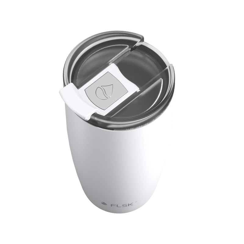 Auslaufsicherer Verschluss Safe Guard Lock bei Trinkbecher/Kaffeebecher von FLSK in der Farbe Weiß