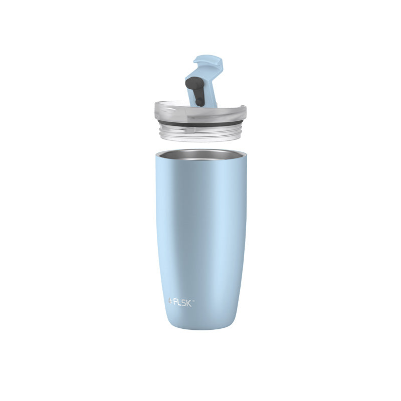 FLSK Edelstahl Thermobecher - Kaffeebecher to go Farbe Polar / Hellblau - 500 ml geöffnet im Home-and-Kitchen Online Shop | color:polar