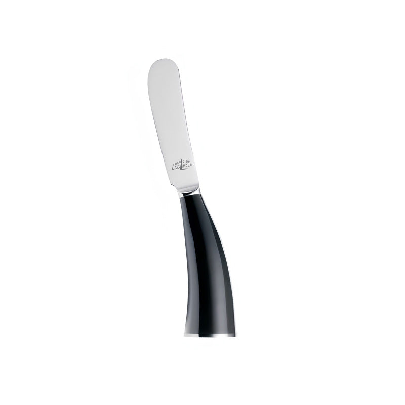 Forge de Laguiole Buttermesser Lou Bure, entworfen von Stephane Rambaud, Griff aus echtem schwarzem Aubrac Horn, handgefertigt in Laguiole, Klinge glänzend im Home-and-Kitchen Online Shop