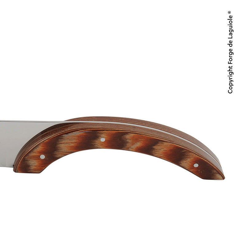 Detailansicht des geschwungenen Griffs des Forge de Laguiole Käsemessers BRAS - 28,5 cm im Home-and-Kitchen Online Shop